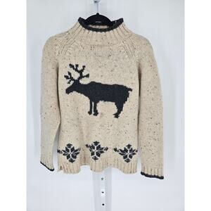 Eddie Bauer Women's Cream Black Animal Printed Woolen Crew Neck Sweater Size XS